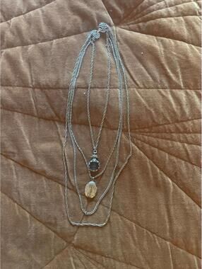 Vintage 70s silver tone layered neckless w/locket